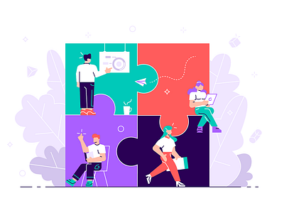 Teamwork brainstorming building business business people character cooperation creativity design flat illustration metaphor office partnership people pieces puzzle team teamwork vector work