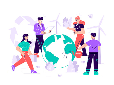 Reduce! Reuse! Recycle! care character design earth earth day eco ecology energy flat global green illustration nature plastic recycle save trashcan vector vegan world