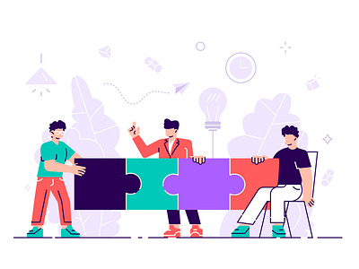 Partnership concept brainstorming building business business people character cooperation creativity design flat illustration metaphor office partnership people pieces puzzle team teamwork vector work