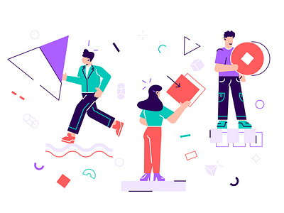 People collecting and organizing abstract geometric shapes abstract business business people character circle design flat geometric geometric design illustration office organisation people shape team teamwork texture together triangle vector