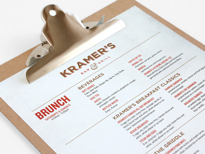 Kramer's Bar & Grill Menu branding menu typography