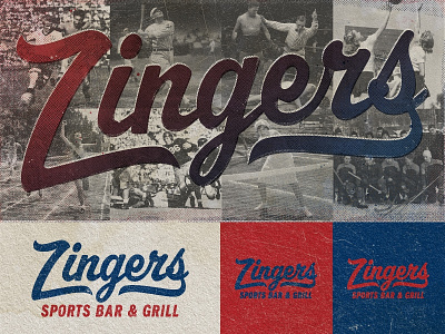 Zingers baseball blue branding canadian design design football graphic design gritty hockey logo logo design red restaurant sports sports bar texture toronto typography whitby wordmark