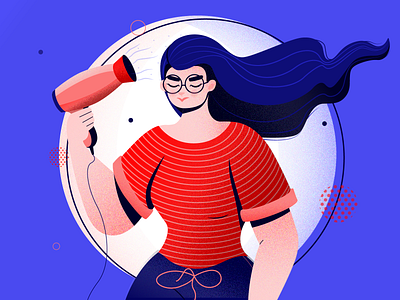Drynig hair character design colors concept design digital flat vector girl illustration vector