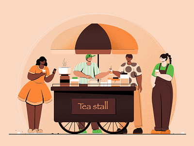 Tea stall character design colors concept design digital flat vector illustration tea stall vector