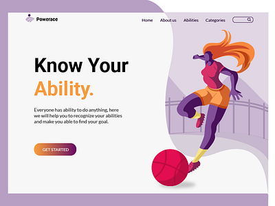Landing Page ability action flat vector football girl hair. illustration