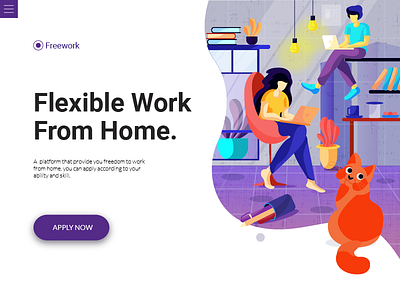 Flexible Work girl home illustration landing page playing vector work