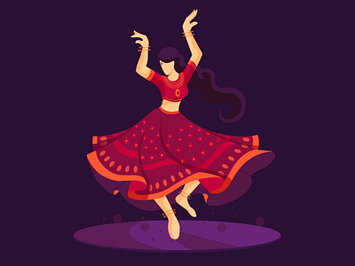 Indian Dancer dance flat vector girl illustration tradicional