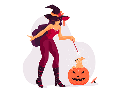 Halloween and magician colors flat vector girl halloween illustration magic