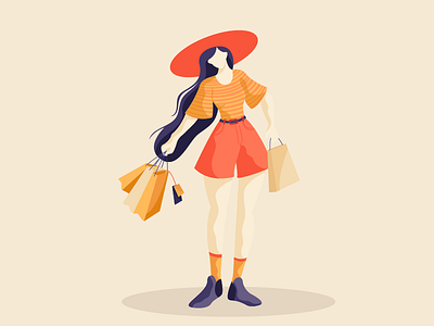 Shopaholic digital flat vector girl illustration shopping