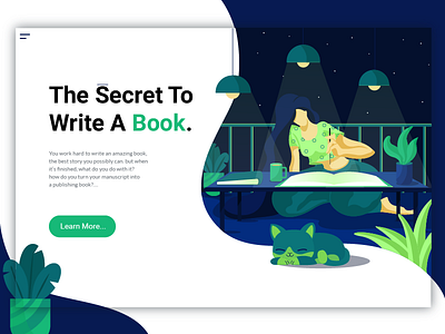 the secret to write book digital flat vector illustration landing page lights night writing