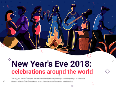 New Year's eve celebration character design color concept flat vector illustration night party