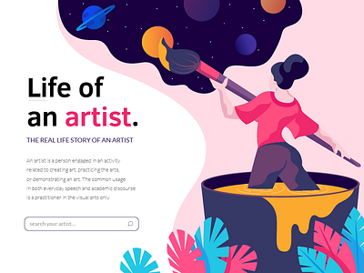 life of an artist artist girl colors digital illustration landing page leaves