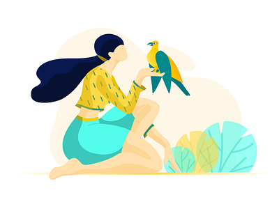talking to bird bird colours concept flat vector illustration leaves nature