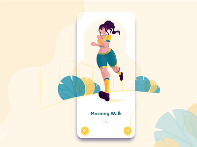 Morning Walk concept flat vector girl illustration leaves morning nature onboarding screen