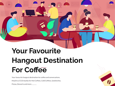 Coffee Cafe cafe character design coffee colors concept design digital flat vector illustration interaction landing page leaves plants uidesign