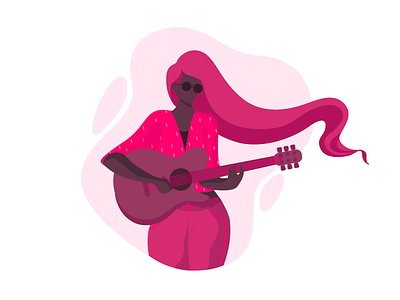 Guitarist colours design flat vector girl illustration monocromatic playing guitar
