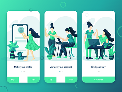 #Onbarding screens colors cta flat vector illustration interface design profile screens uiuxdesign