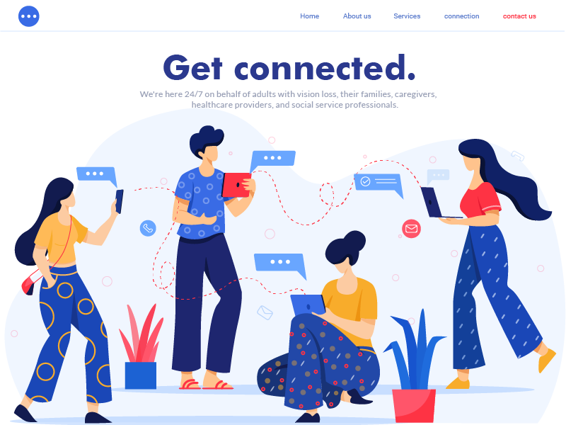 Get Connected character design leaves connection colors landing page flat vector ui illustration