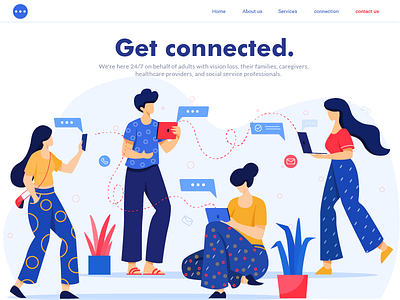 Get Connected character design colors connection flat vector illustration landing page leaves ui