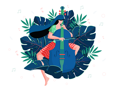 Music with nature character design colors concept design digital flat vector girl illustration leaves music nature vector