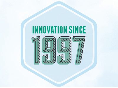 badge badge blue green innovation typography