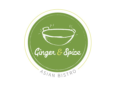 Ginger & Spice asian bistro circle fusion green hand drawn wok