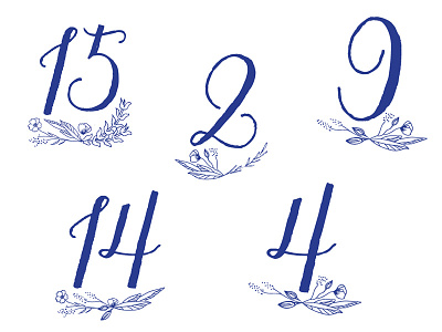 Numbers blue flowers handdrawn table numbers