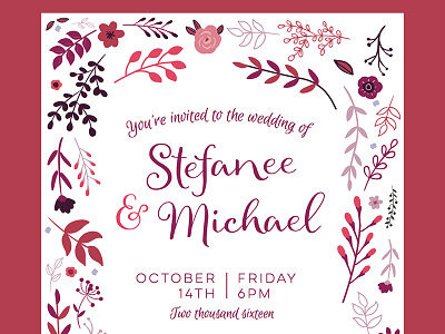 Fall Wedding Invitation border fall flowers invitation marriage pink purple script wedding