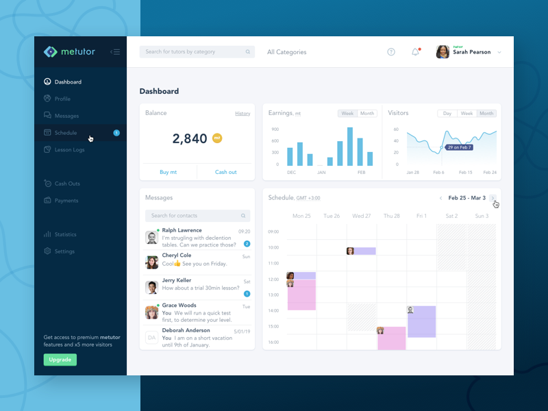 Tutor Dashboard by Anna Litviniuk on Dribbble