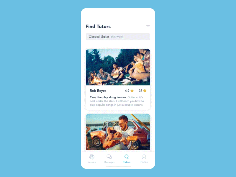 Shortlist Tutors tutor card course teaching learning education animation gif interaction ux ui popup 3d touch search mobile app