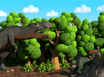 Dinosaur Life - 3D Illustration #3 3d 3d art blender children game art illustration kids low poly lowpoly render