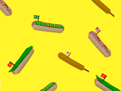 Hotdog around the world - 3D Illustration 3d blender editorial illustration kids low magazine poly