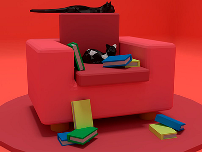 Low poly Diorama - Comfortable cats