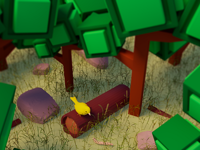 Lowpoly Yellow bird -  3D Illustration