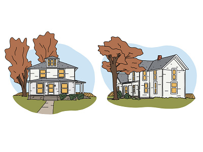 Twin Farm Houses autumn contour drawing custom drawing digital illustration farm farmhouse house drawing illustration procreate