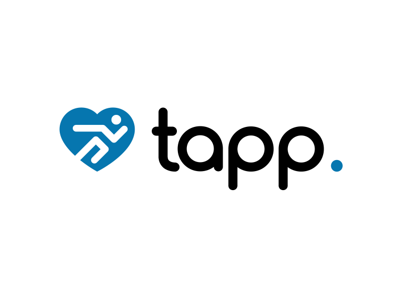 Tapp logo animation animation app black blue dots fitness gif heart logo training