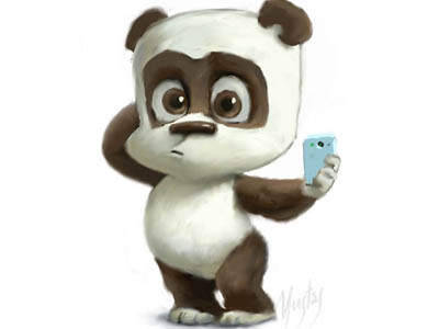 Take a look at the phone character design digital art illustration panda phone take a look