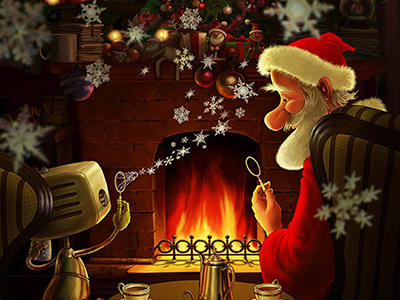 Tiny Snowflakes character design digital art fireplace illustration kvantik santa snowflakes