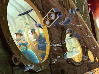 Window Cleaner character design digital art illustration kvantik porthole rocket space spacecraft steampunk