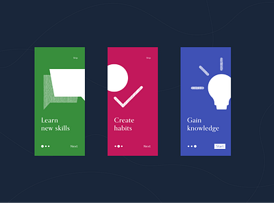 Onboarding screens habit tracker knowledge learning app minimal minimalism onboard onboarding onboarding screens skill ui