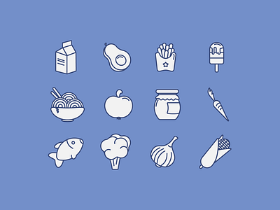 Food icons set adobe illustrator apple broccoli carrot corn fish food garlic honey icecream icon icons illustration milk ramen vector