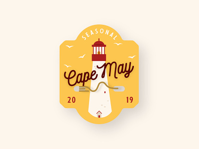 Cape May Beach Tag adobe illustrator badge design beach beach tag branding bright cream house idendity illustration jersey cape jersey shore lighthouse new jersey red script type seagulls typography yellow