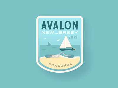 Avalon Beach Tag adobe illustrator badge design beach beach tag blue boat branding identity illustration jersey cape jersey shore mockup new jersey ocean sand seagulls shore teal typography