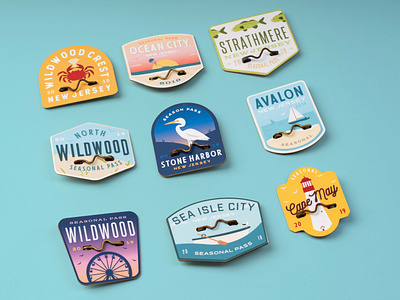 The 'Jersey Cape' Beach Tag Collection adobe illustrator badge design beach beach tag blue branding fabrication illustration jersey cape jersey shore laser cut lasercut lazer mockup new jersey photography physical product pins tags typography