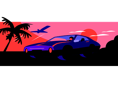 Sunset Drive car cat design drive illustration miami neon night sunset vector