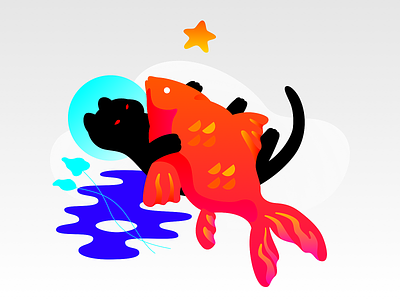 Cat & Fish animal cat catfish cute fish graphic illustration star vector