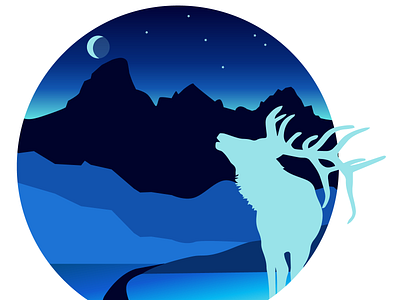 teton+elk - blue. illustration for use on a personal website