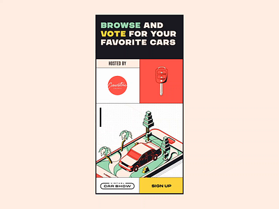 Virtual Car Show App animation app car cars carshow experience illustration interaction playful retro ui userinterface vintage webflow website