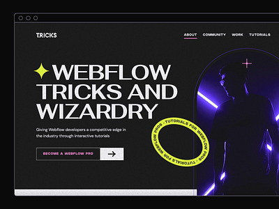 Webflow Wizardry art direction brand identity branding brutalism edgy hero hero section interaction lander landingpage modern neon trendy ui uncommon unique userinterface webflow webpage website