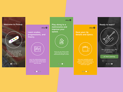 Pickup - Senior Degree Project dribbble guitarist interactive media miami university music app onboarding onboarding flow onboarding screen ui ux user interface